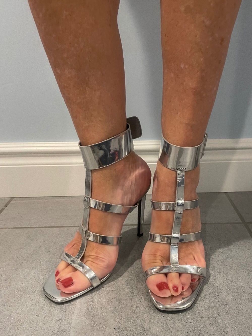 CALVIN KLEIN Silver Ankle Cuff High Heels